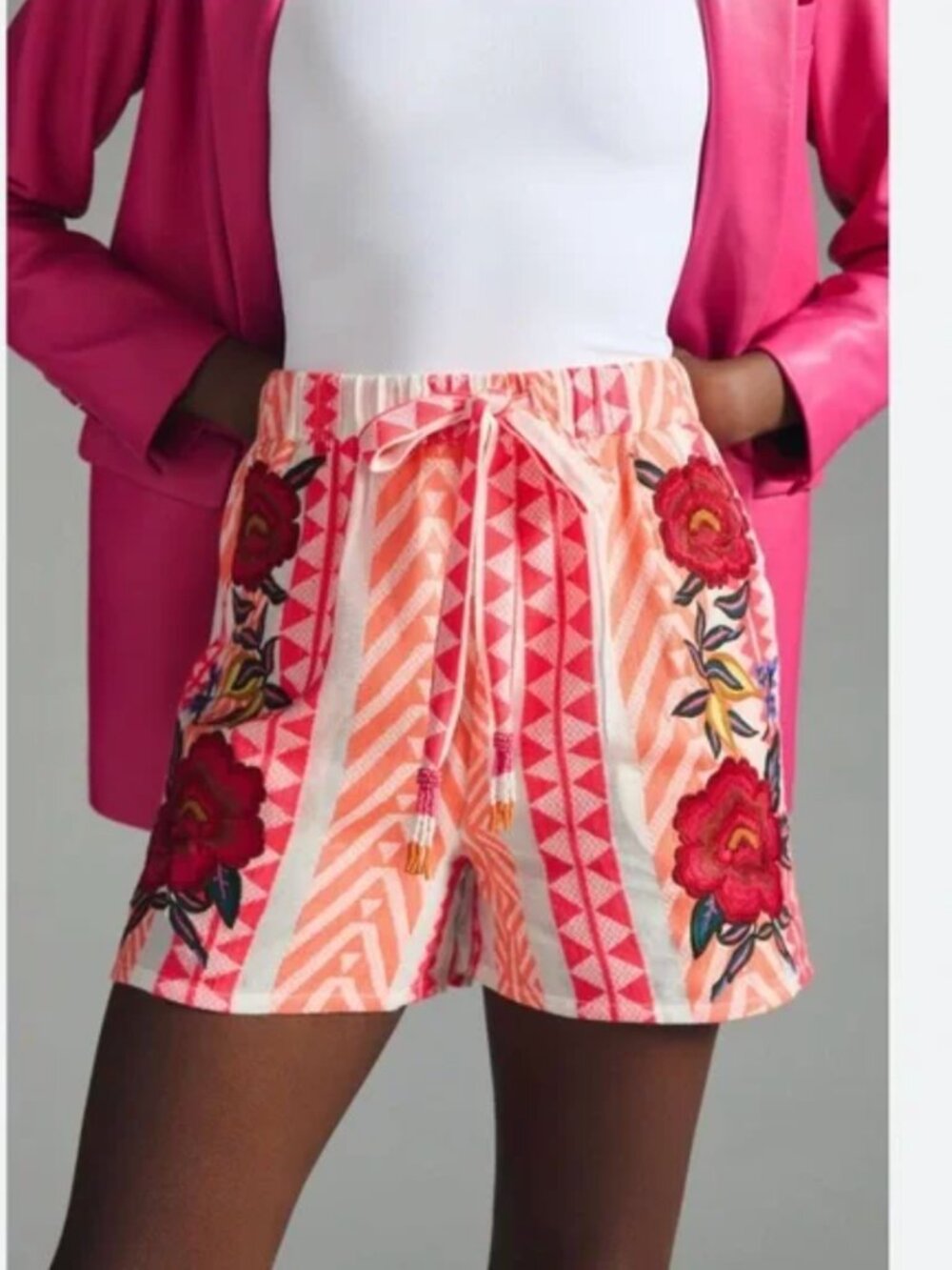 FARM Rio Printed Floral Embroidered Drawstring Shorts